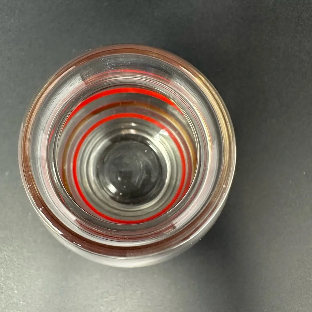 Vintage Small MCM Red and Gold Striped Glass Bud Vase A0